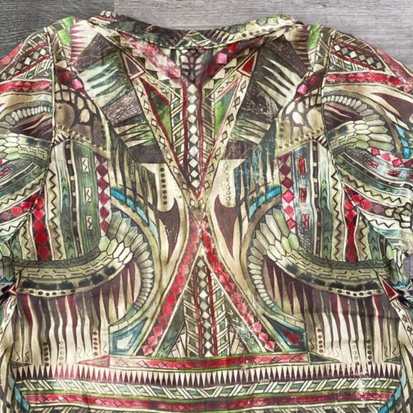 IRO Kali Silk Shirt Dress Womens 6 / 38 Patterned Boho Green Cream Geometric - Picture 9 of 11